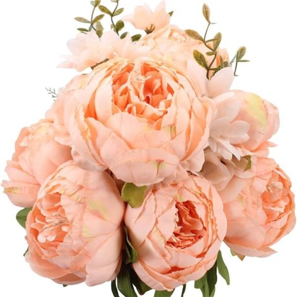 Flowers Artificial Silk Peony Bouquets Wedding Home Decoration Orange Peach - Picture 1 of 5